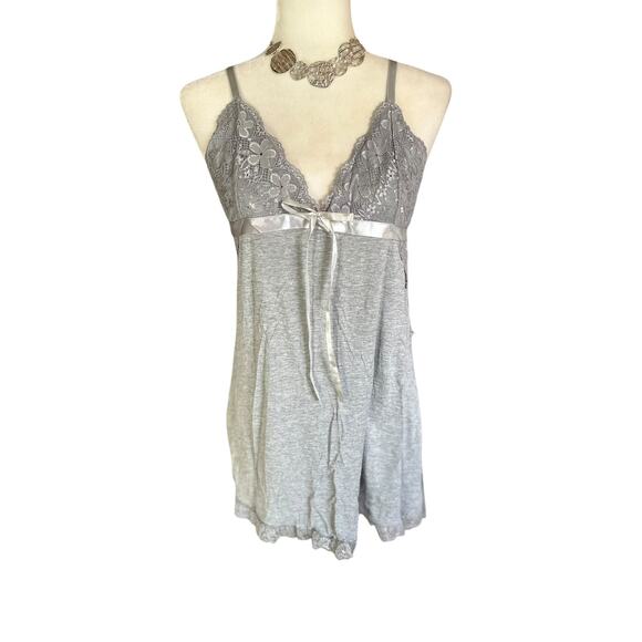 🍁 BUNDLE ONLY - 5/$15  Grey Backless Slip Sleepwear, Lace/Ribbon Detail - Picture 1 of 4